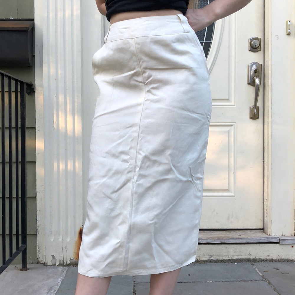 Harvé Benard Cream linen midi skirt w/pockets